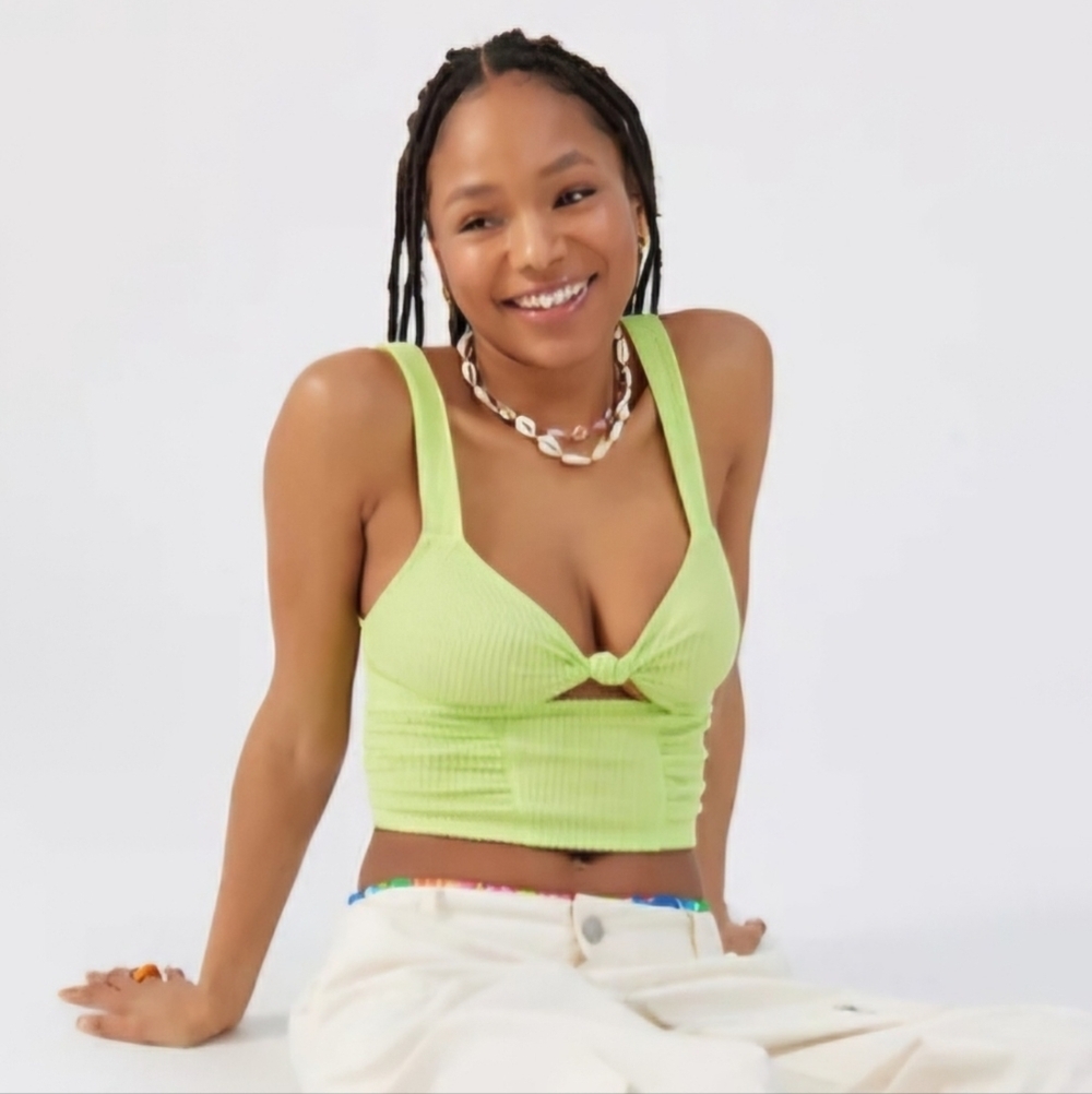 Urban Outfitters early Hours Lime Green Front Knot Tank Top, Size S